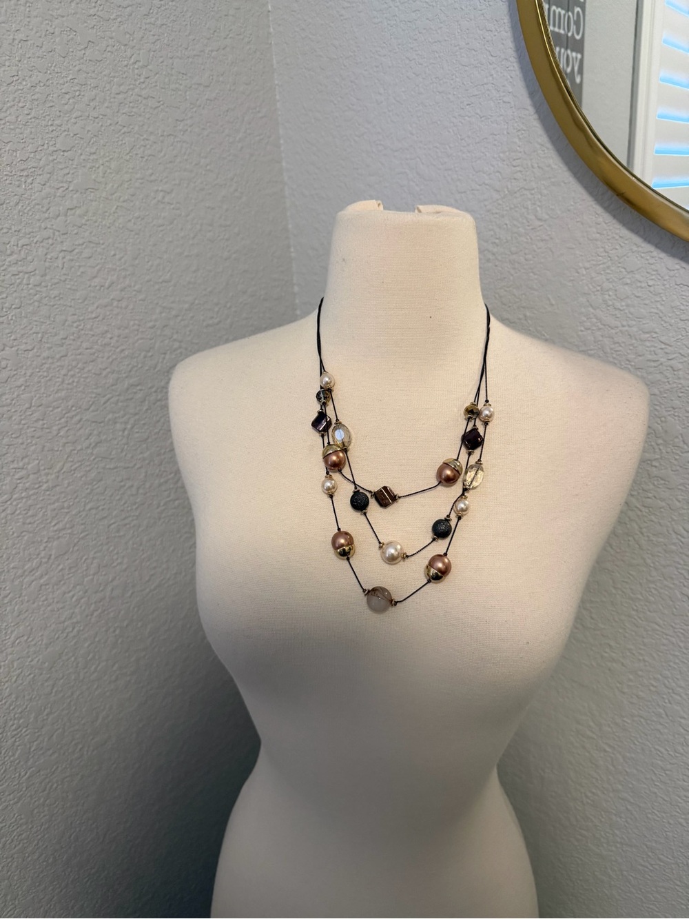 Layered Necklace with Mixed Metallic Beads